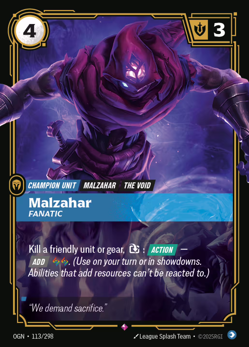 Malzahar, Fanatic, Origins, Standard printing