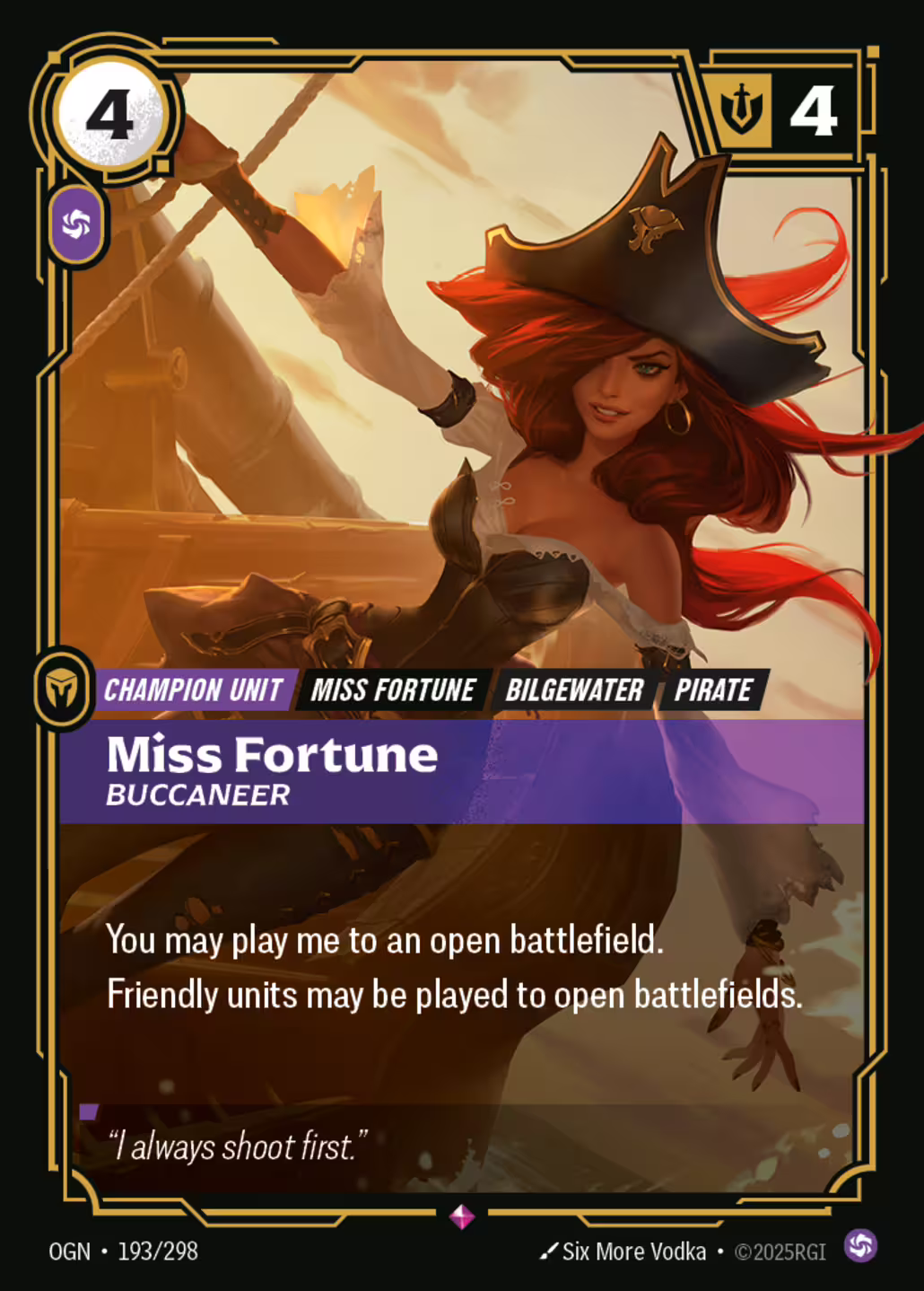 Miss Fortune, Buccaneer, Origins, Standard printing