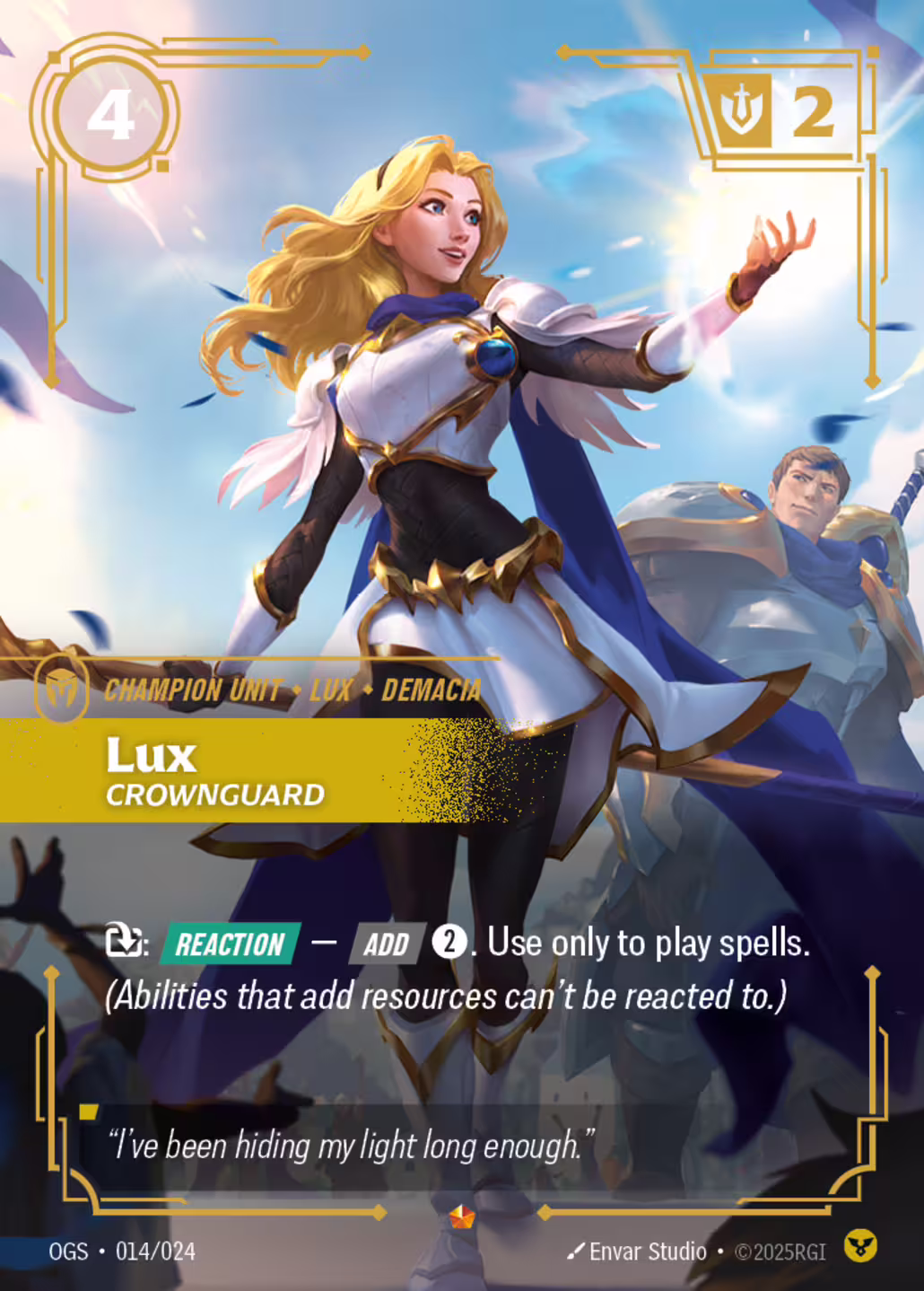 Lux, Crownguard, Origins: Proving Grounds, Standard printing